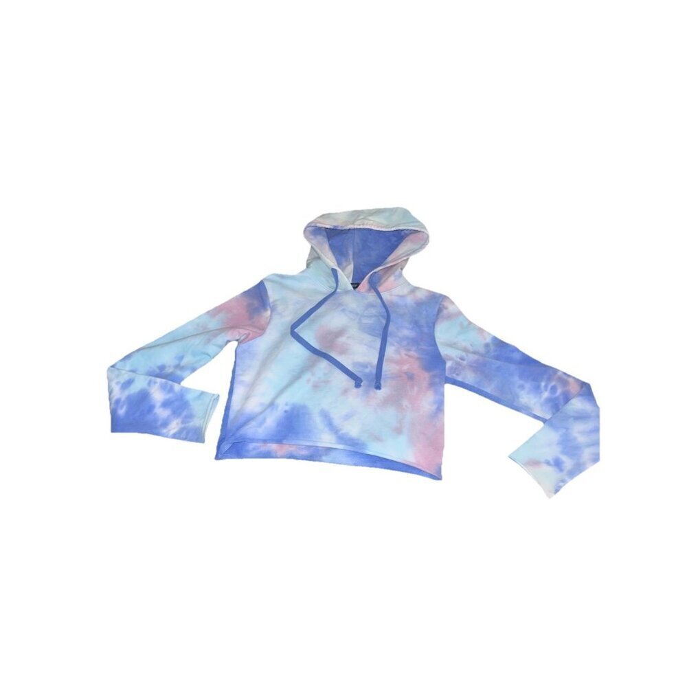 Wildfox Ivy Tie Dye Crop Hoodie Pullover Sweatshirt Blue Cotton Blend Small